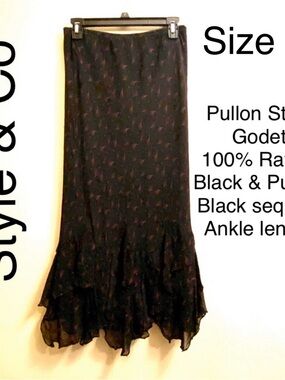 Godet Maxi Skirt Sparkling Sequins Rayon Ankle Length Spring Summer Fall